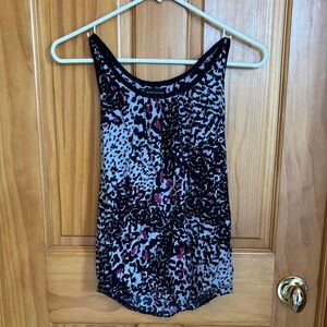 Forever 21 Black and Pink Leopard Print Ruffled Racerback Top